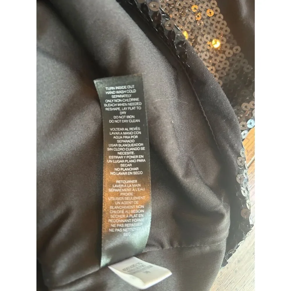White House Black Market Black Sequin Top Sz Large EUC Worn Once